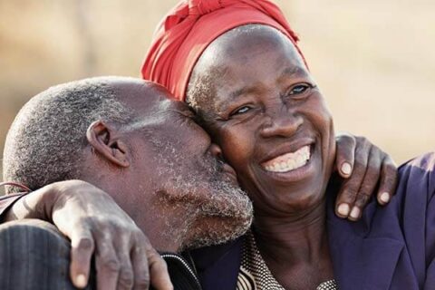 older couple hugging